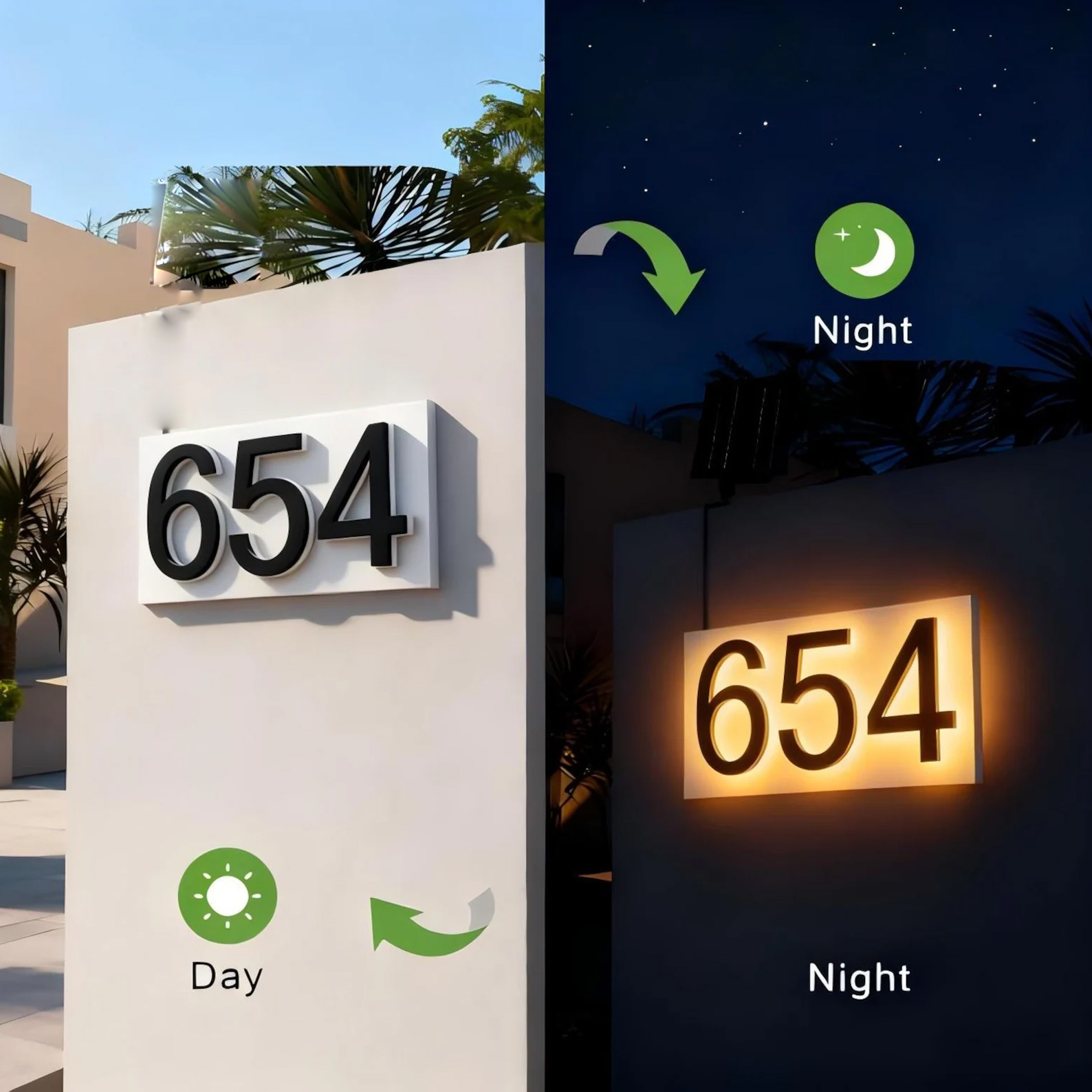Address Home Office - モダンな金属製の家番号、カスタムバックライト付き住所プレート（家庭、ホテル/オフィス用）、耐候性屋外ライトアップサイン、スイートホームサイン