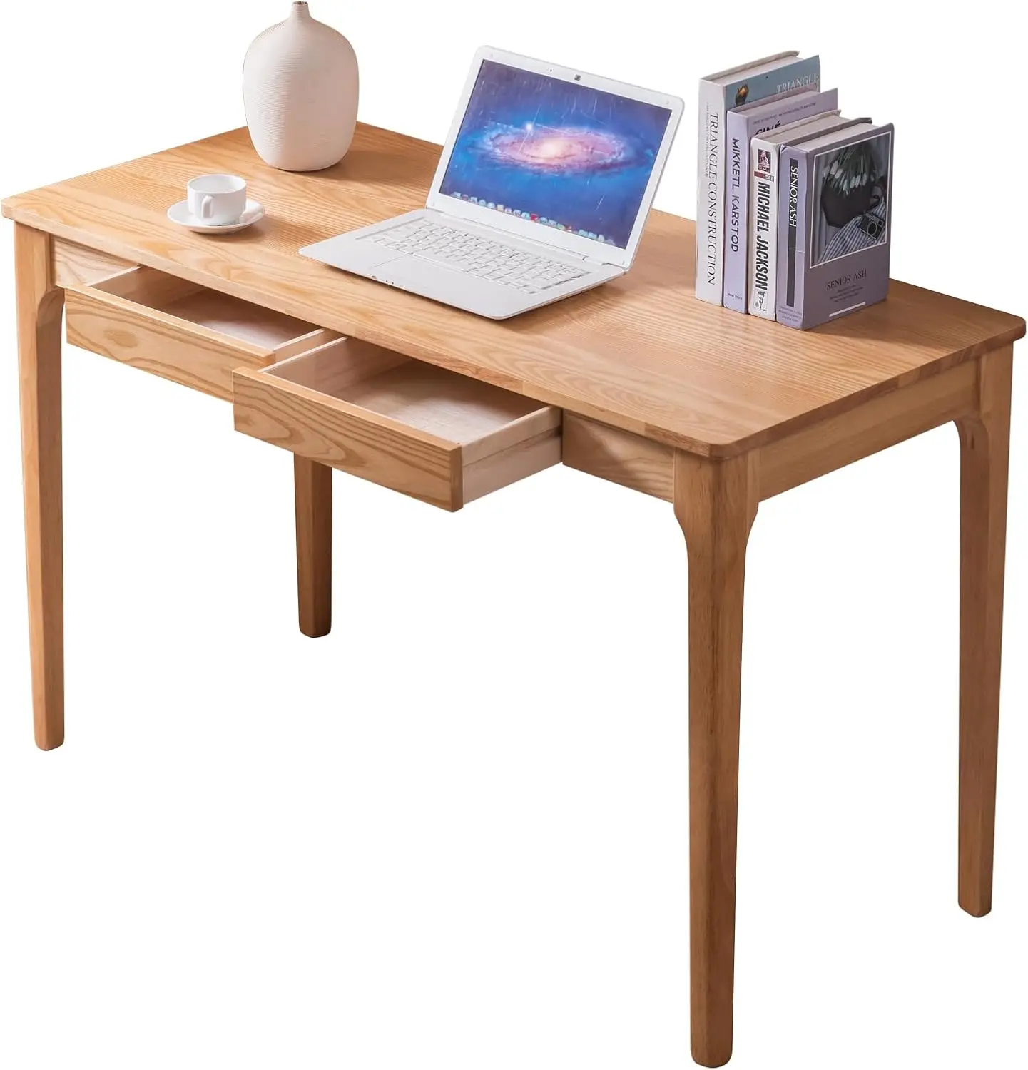 Desk Drawer Small - 無垢材の引き出し付きデスク、狭いスペース向けホームオフィスデスク、ゲーミング・ワーク・スタディデスク、寝室用学生PCデスク、組み立て簡単