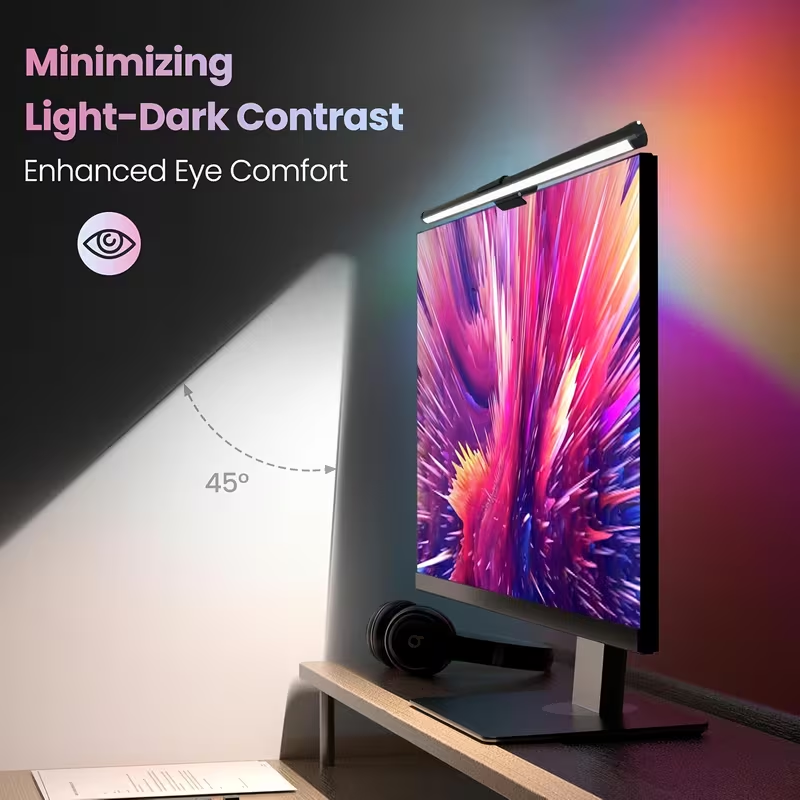 Home Office Lamp - モニターライトバー LEDコンピュータースクリーン吊り下げライト RGB雰囲気テーブルランプ 無段階調光可能 仕事 学習