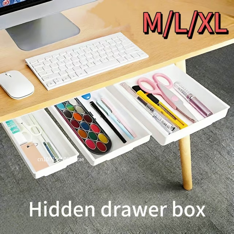 Desk Drawer Small - 1pc ホワイト自己粘着収納引き出しボックスメイクアップ鉛筆トレイデスク隠しデスクスタンド自己粘着式引き出し下収納ボックス