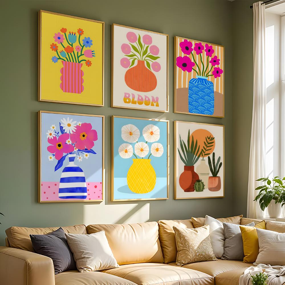 Home Office Marketing - ピンクの花市場の花瓶の絵画書道HDキャンバスウォールアートポスター絵画、自宅のリビングルームやオフィスの装飾用