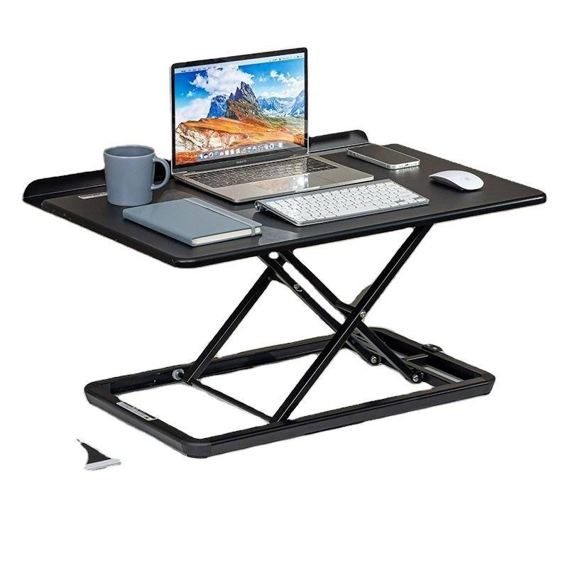Laptop Stand Foldable - 空気圧式高さ調節可能なスタンディングデスクライザー 二層式モニタースタンド ノートパソコンライザー 折りたたみ式モバイルワークステーション オフィス用