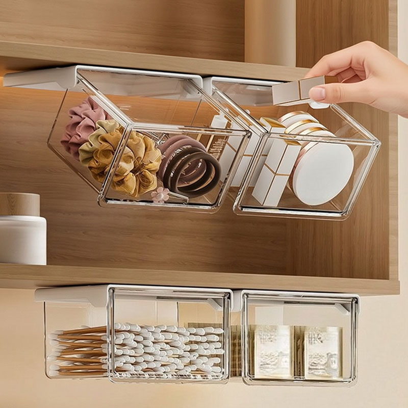 Home Office Desk With Drawers - デスク下引き出し吊り下げ式化粧品収納ボックス隠しジュエリーオーガナイザーメイクアップコンテナデスクトップバニティ家庭用収納ラック
