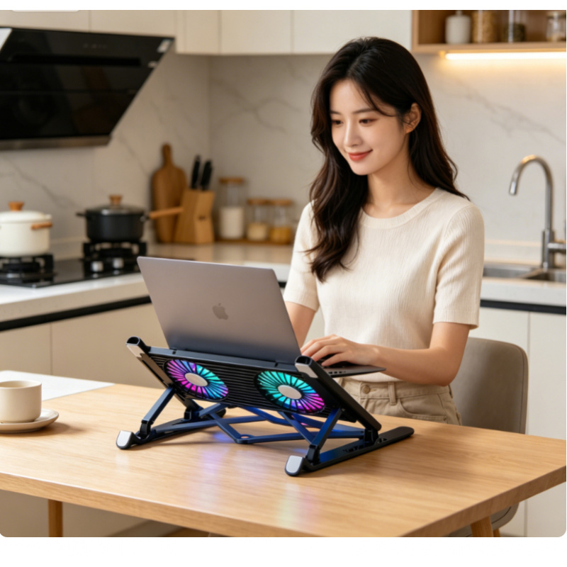 Laptop Stand Foldable - 新しいノートパソコンクーラーベーススタンド折りたたみ式ノートパソコン冷却パッドポータブル調整可能なノートブックスタンド13-17.3インチ用4ファン付き