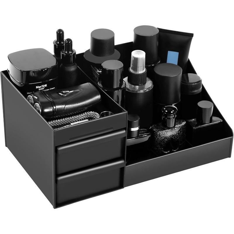 Home Office Desk With Drawers - 黒のスキンケアオーガナイザー（引き出し付き）、大容量、化粧台用コスメ収納ボックス、多層構造、香水・トイレタリー用品収納、バスルームデスクトップメイクアップキャディー