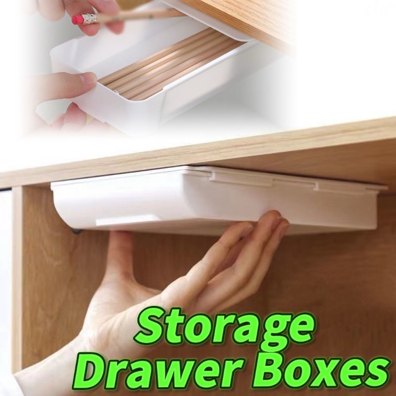 Desk Drawer Small - 粘着式収納引き出しボックス、メイクアップペンシルトレイ、デスク下収納、デスクスタンド、引き出し下収納ボックス、家庭用、学校用デスク