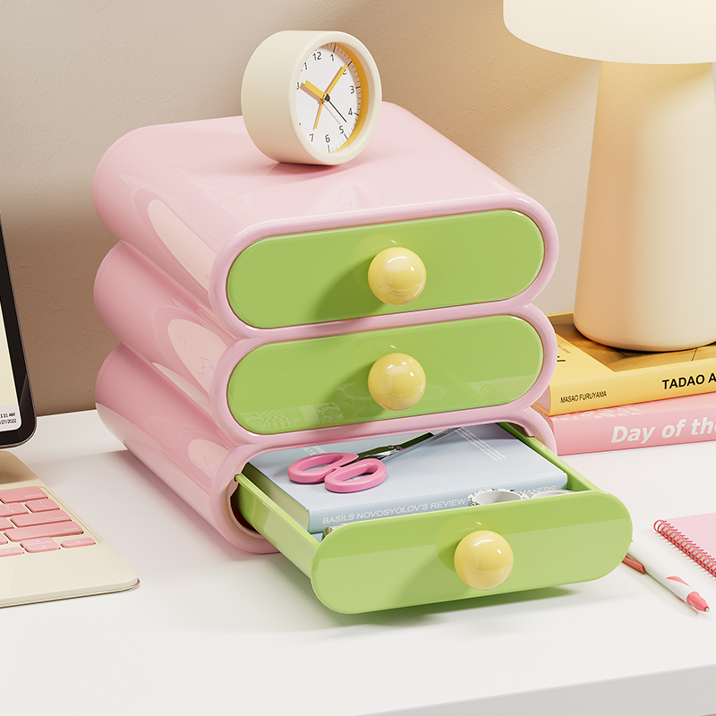 Home Office Desk With Drawers - Uforu ドーパミンデスクオーガナイザー、3段引き出し収納ボックス、多機能文具デスクトップシェルフ、オフィス寮用