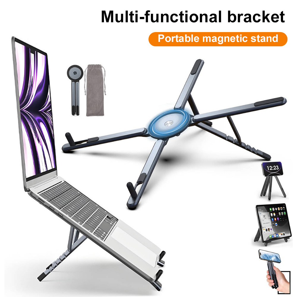 Home Office Laptop - 携帯電話用マグネット式ホルダー＆自撮り棒 3-in-1 折りたたみ式三脚スタンド iPhone、iPad、タブレット、ノートパソコン、デスクトップ用