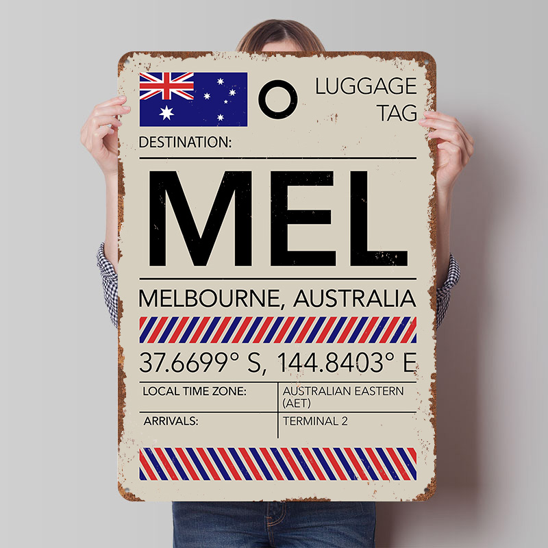 Home Office Australia - MELメルボルナオーストラリア空港プリントポスターカスタマイズされたウォールアートレトロヴィンテージメタルティンサイン家庭用オフィス装飾用