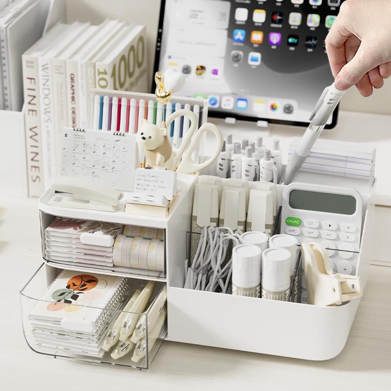 大容量多機能デスクオーガナイザー、2つの透明引き出し付き、学 - Home Office Desk With Drawers のレビューと価格