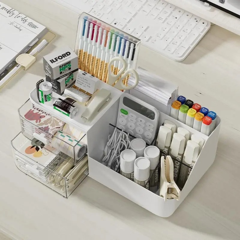 大容量多機能デスクオーガナイザー、2つの透明引き出し付き、学 - Home Office Desk With Drawers のレビューと価格