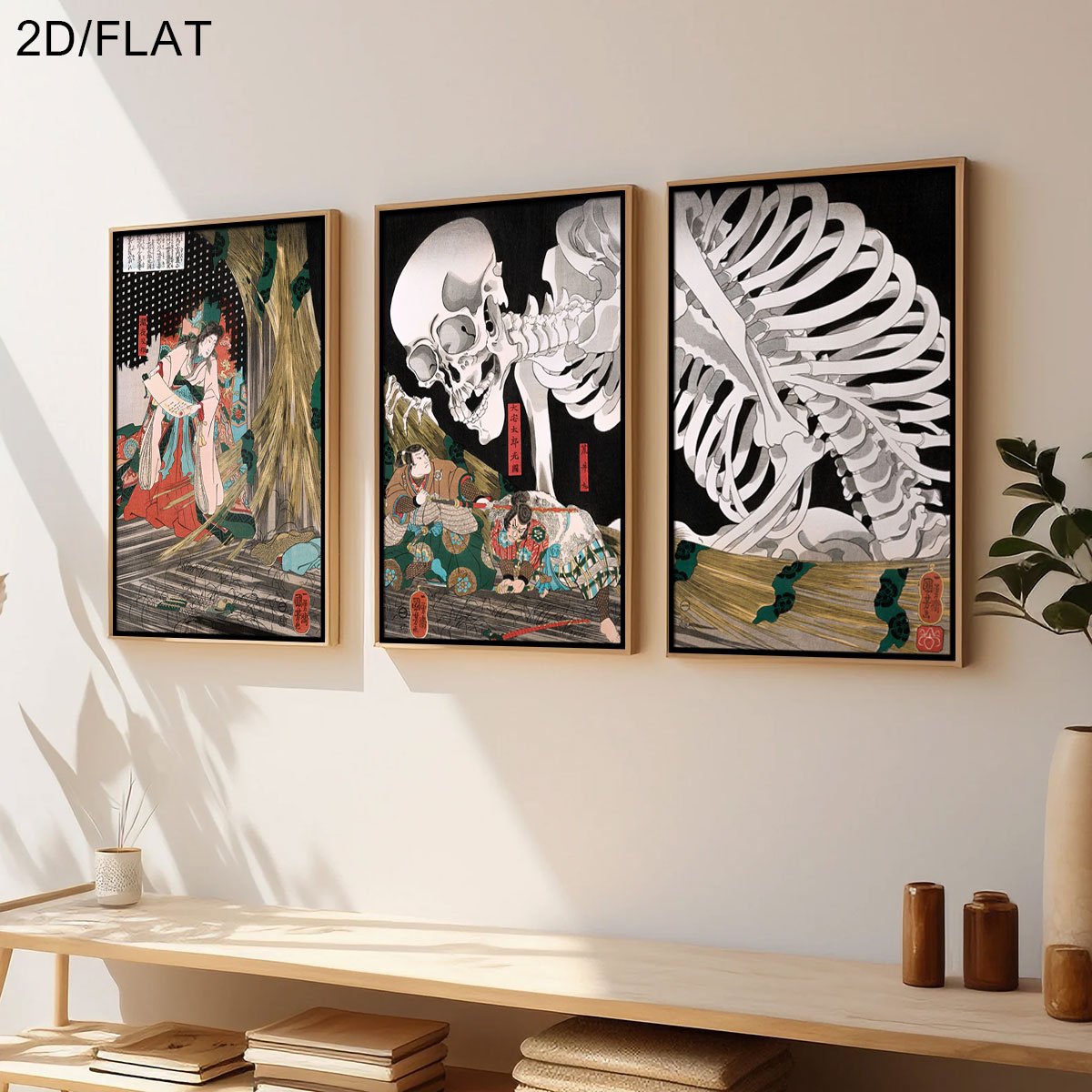 3 個のレトロな日本のタキヤシャ魔女とスケルトン幽霊キャンバ - Home Office Image のレビューと価格