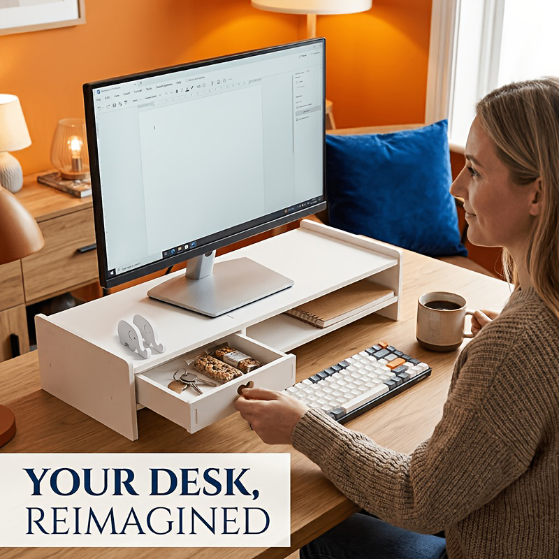 ミニマリストな白いPVC製モニタースタンドライザー、収納引き - Desk Drawer Small のレビューと価格