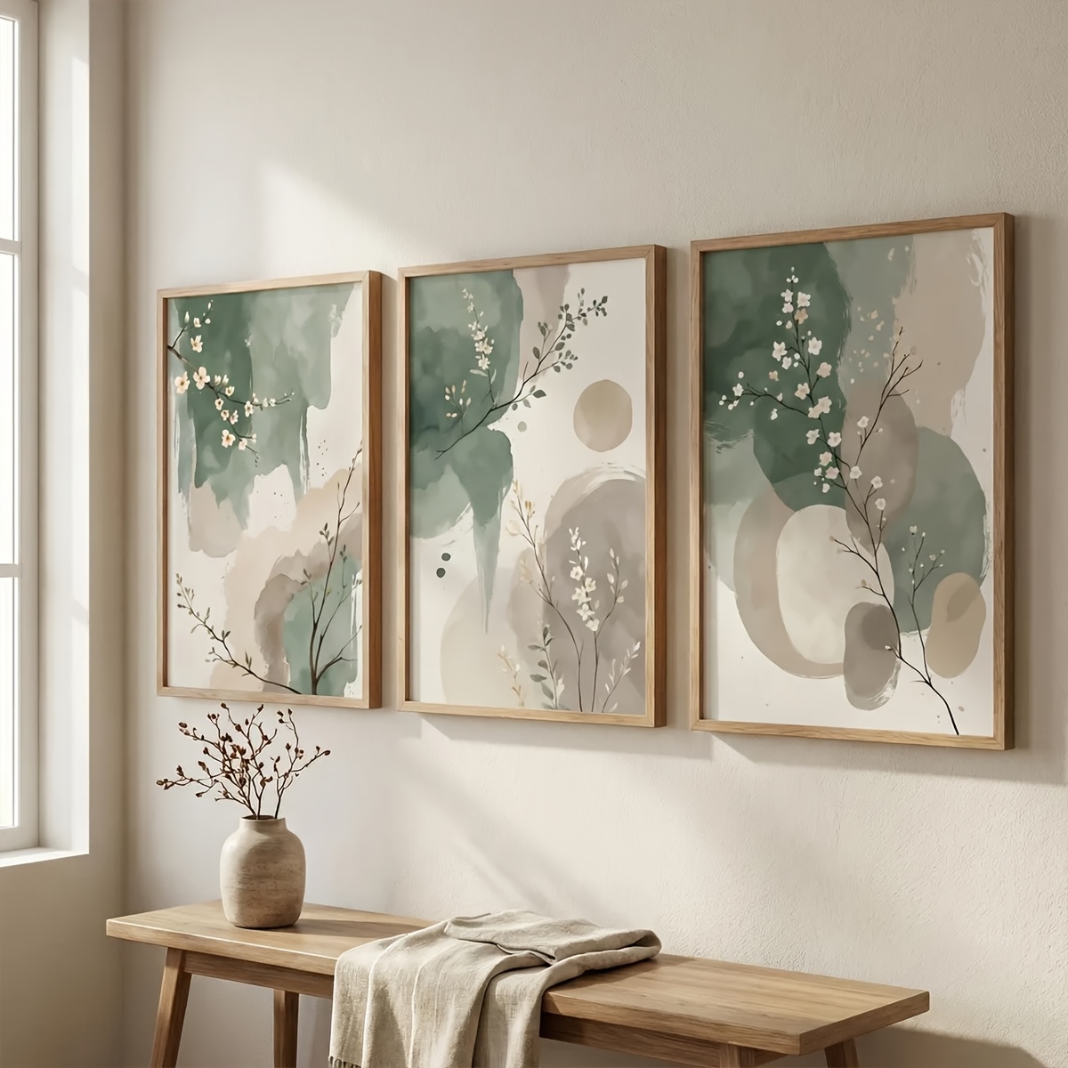 3ピース 日本風植物キャンバスウォールアート フレームレス抽 - Home Office Image のレビューと価格