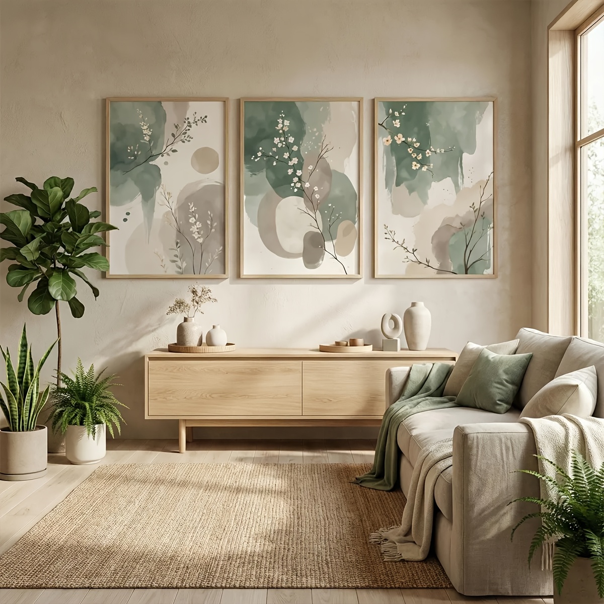 3ピース 日本風植物キャンバスウォールアート フレームレス抽 - Home Office Image のレビューと価格