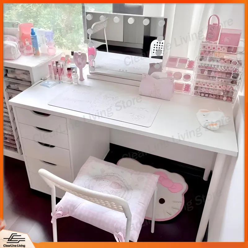 ミニマリストメイクアップテーブル 引き出し収納付き ダブルロ - Desk Drawer Small のレビューと価格