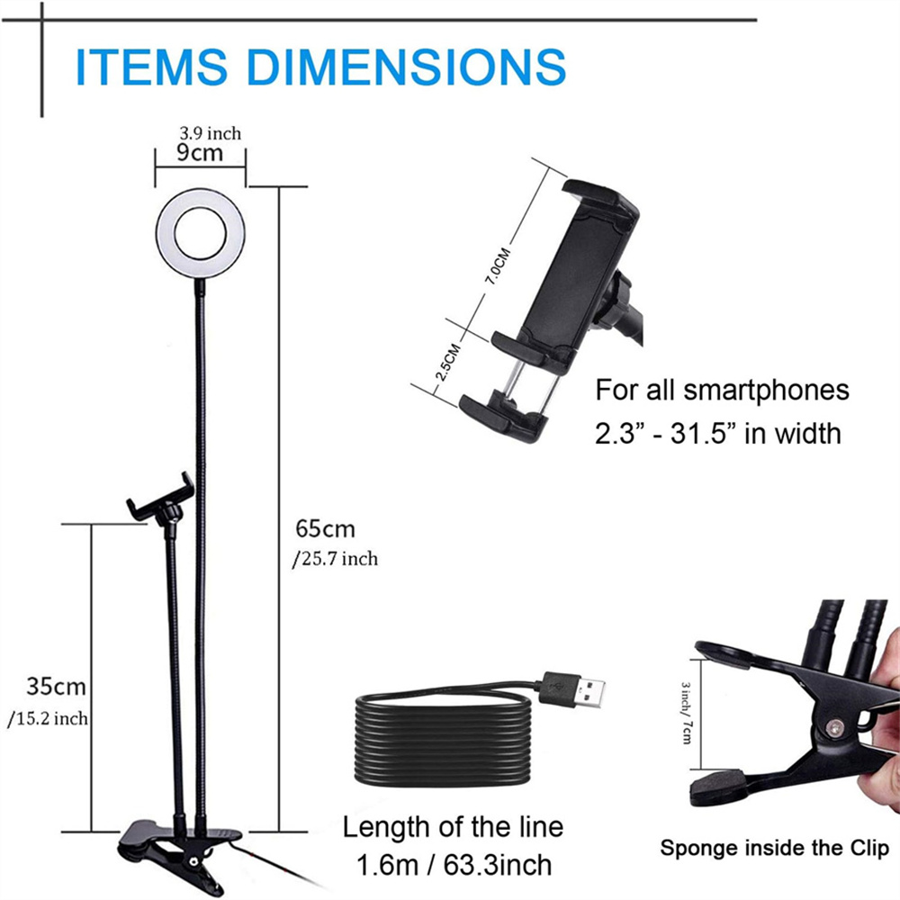 自撮りリングライト付きユニバーサルフレキシブル携帯電話ホルダ - Home Office Lamp のレビューと価格