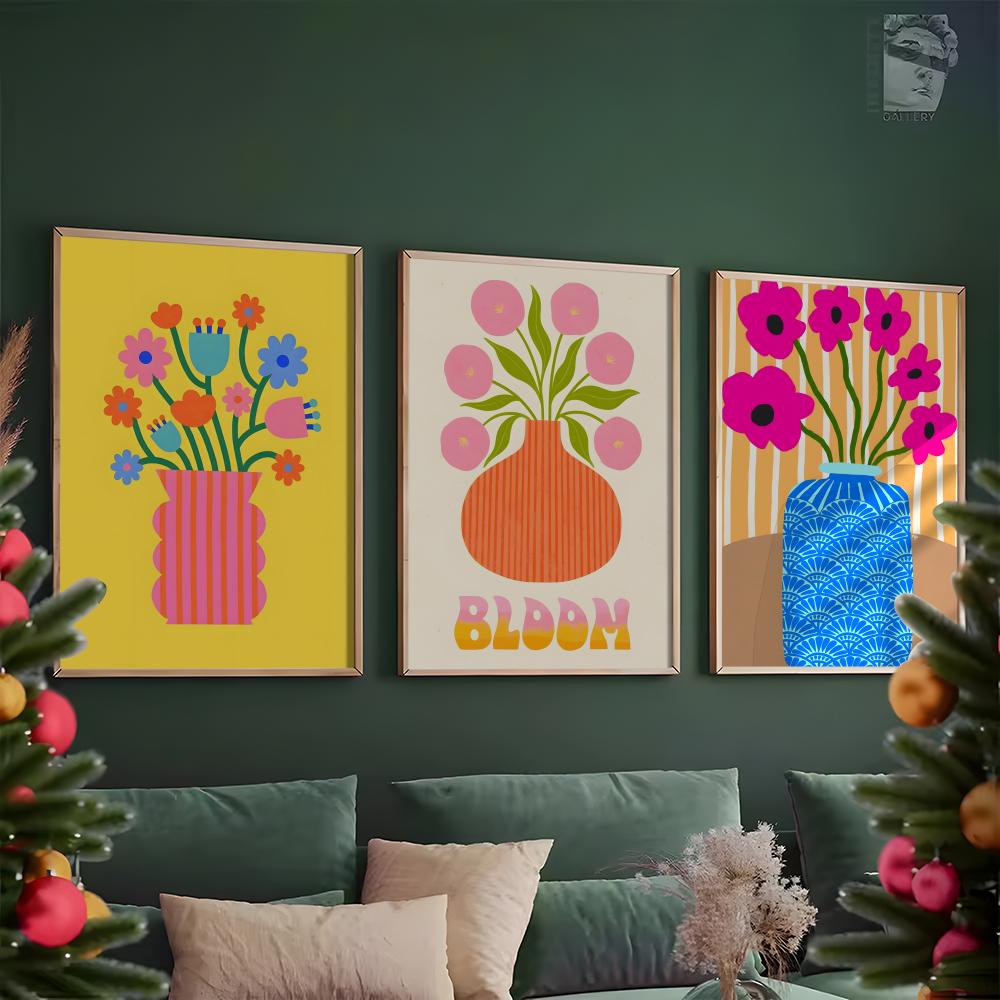 ピンクの花市場の花瓶の絵画書道HDキャンバスウォールアートポ - Home Office Marketing のレビューと価格