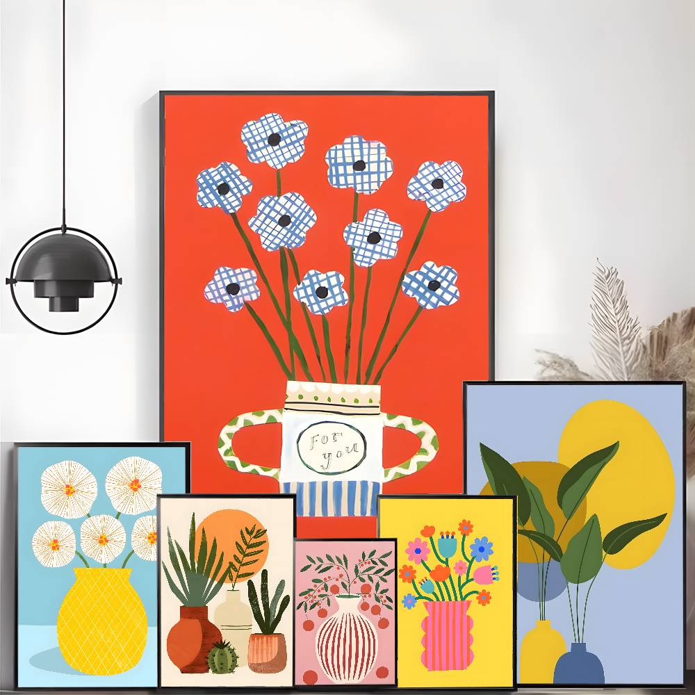 モダンなフラワーマーケットの花瓶、花柄キャンバスポスター、額 - Home Office Marketing のレビューと価格