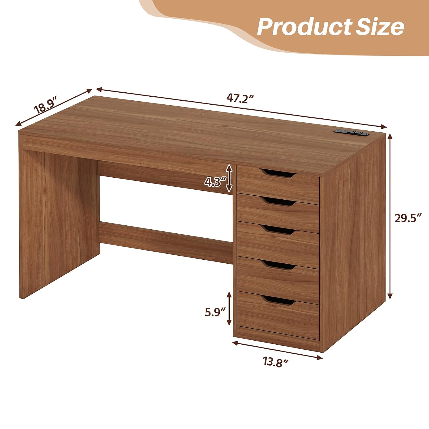 コンピューターデスク 5つの引き出しと電源コンセント付き 小 - Desk Drawer Small のレビューと価格