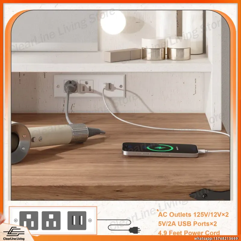 小型木製化粧台 ミラー付き LEDライト収納引き出し 充電ス - Desk Drawer Small のレビューと価格