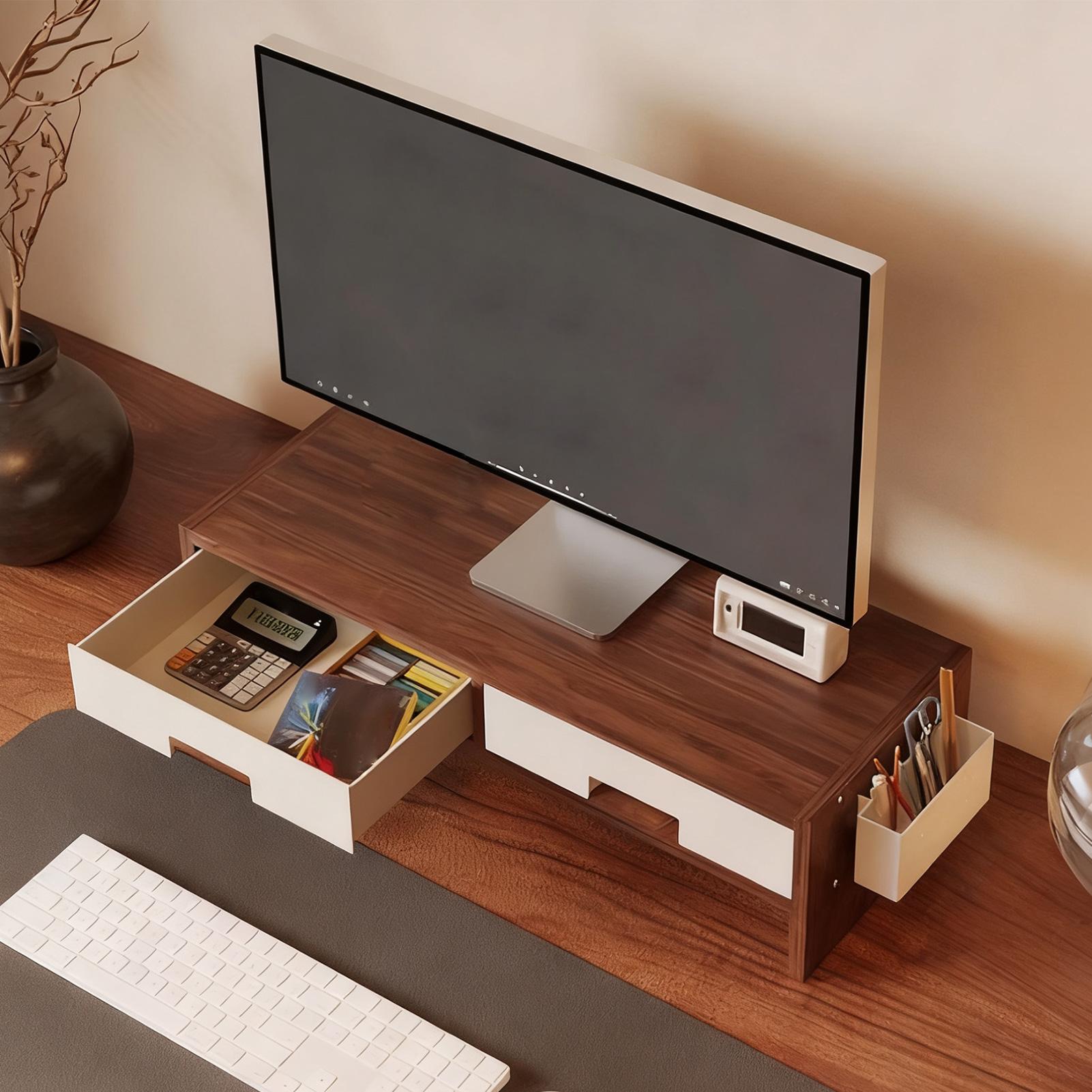 デスクモニタースタンドライザー ダブル引き出し 人間工学に基 - Desk Drawer Small のレビューと価格