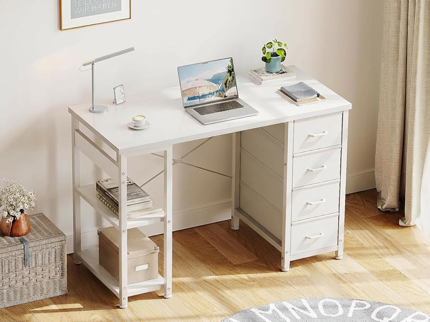 ホームオフィス用40インチ小型ホワイトコンピューターデスク、 - Desk Drawer Small のレビューと価格
