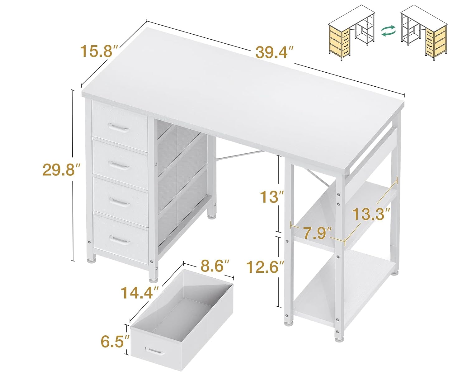 ホームオフィス用40インチ小型ホワイトコンピューターデスク、 - Desk Drawer Small のレビューと価格