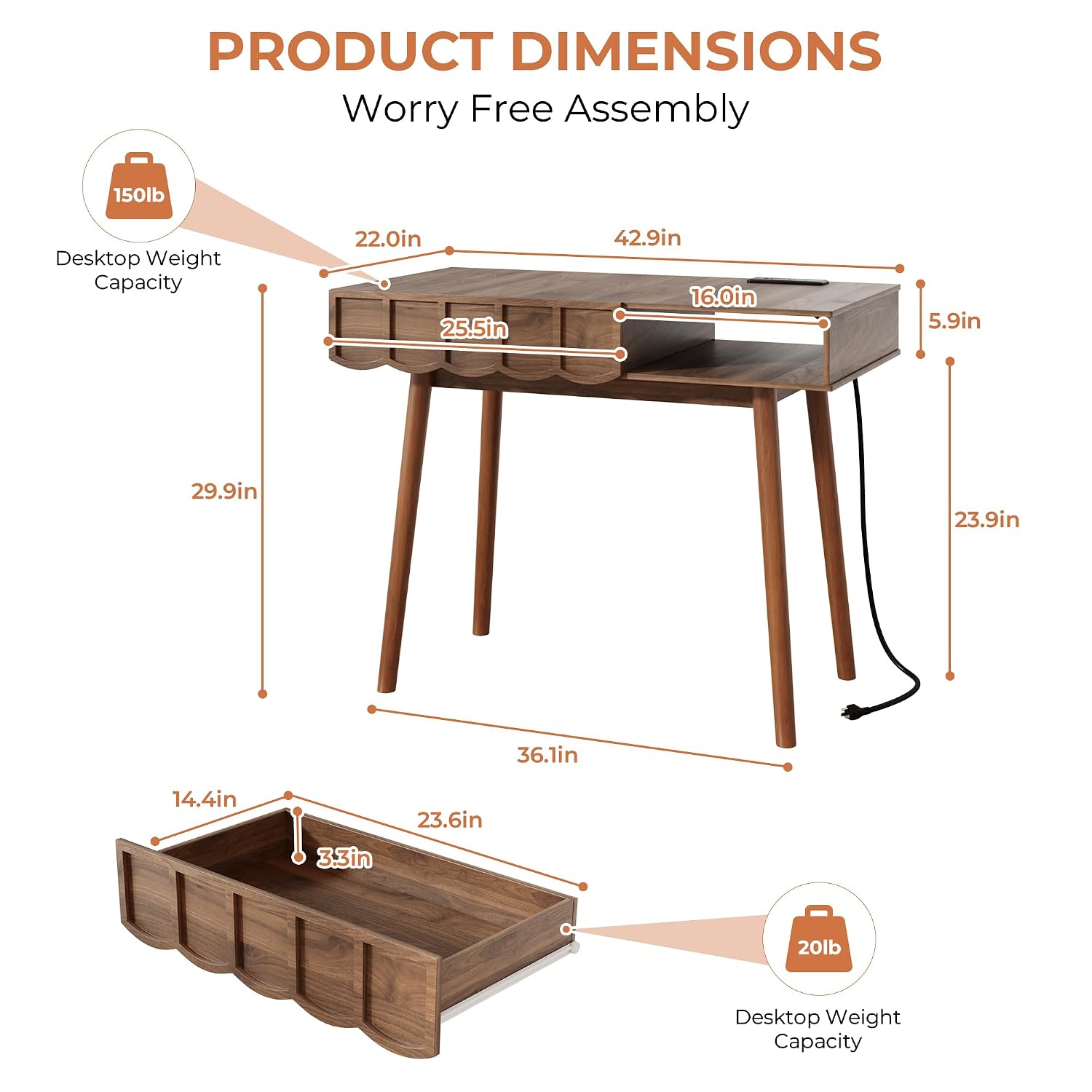 ミッドセンチュリーモダン エグゼクティブデスク（引き出しとオ - Desk Drawer Small のレビューと価格